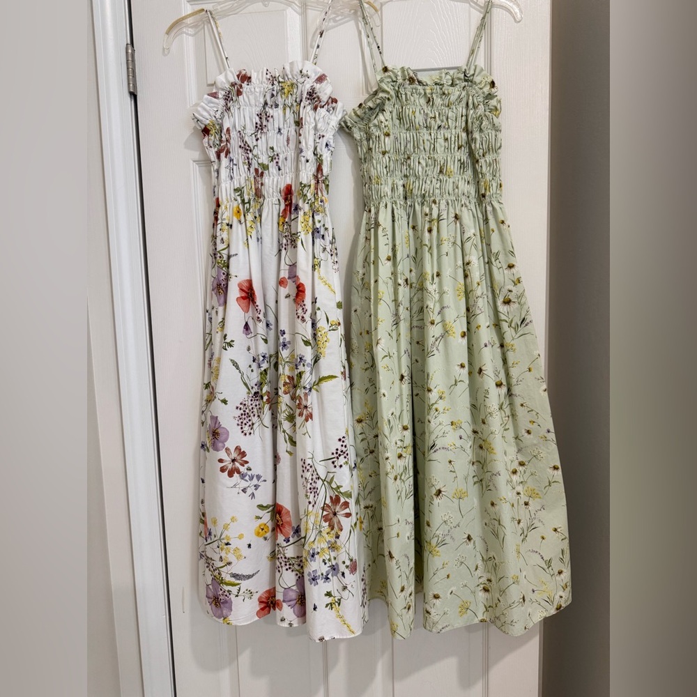 H&M Floral Midi Dresses Set - White and Green
Size L